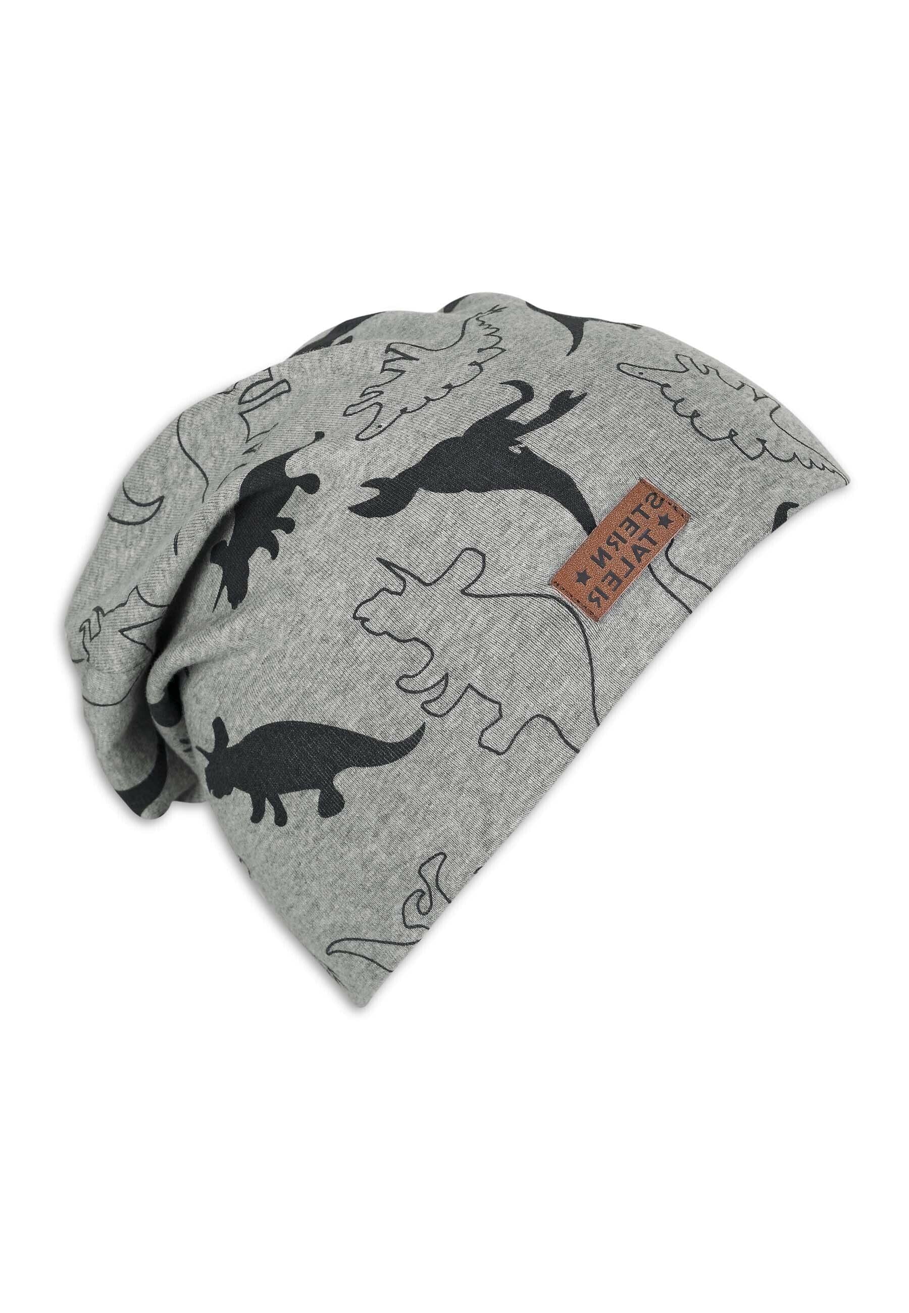 Slouch-Beanie in Silbergrau mit Dinosauriern