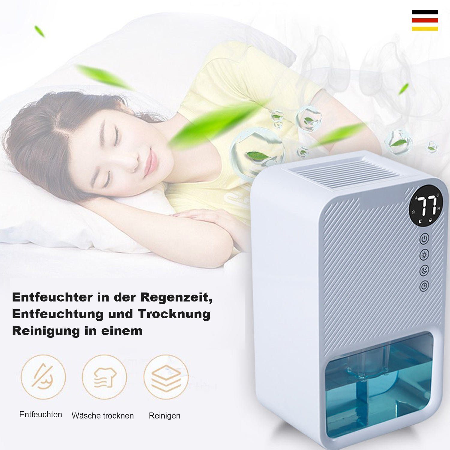 MAGICSHE Luftreiniger 1100ml Kleiner Luftentfeuchter, Schlafmodus, für 20 m² Räume, für Büros/Schlafzimmer/Badezimmer