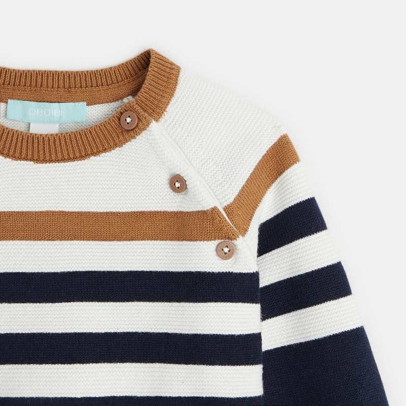 Pull tricot maille rayée bleu bébé garçon