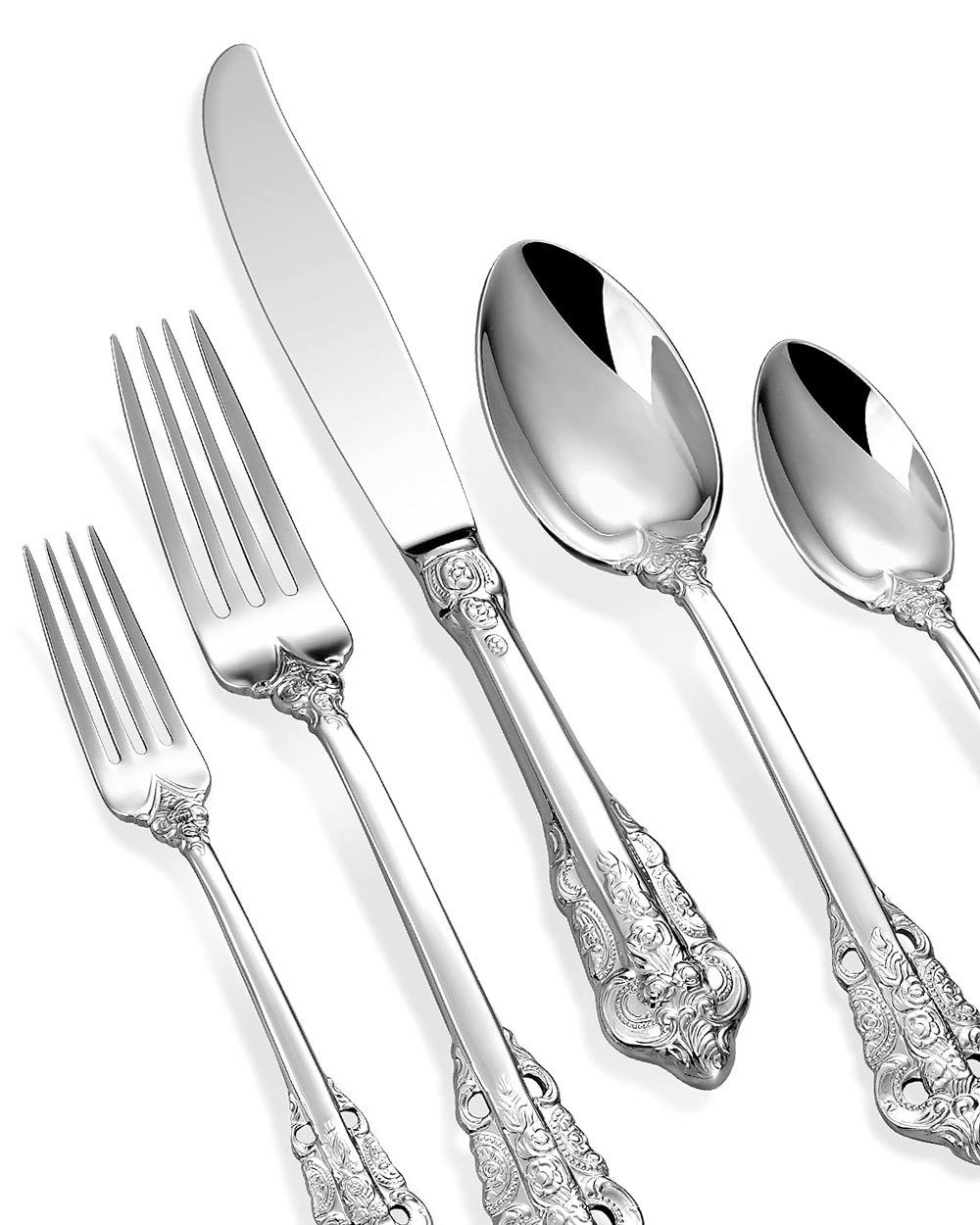 Sarfly Besteck-Set Elegant Besteck, Besteckset 5 teilig, 18/10 Edelstahl poliert, glänzend, feines Silberbesteck
