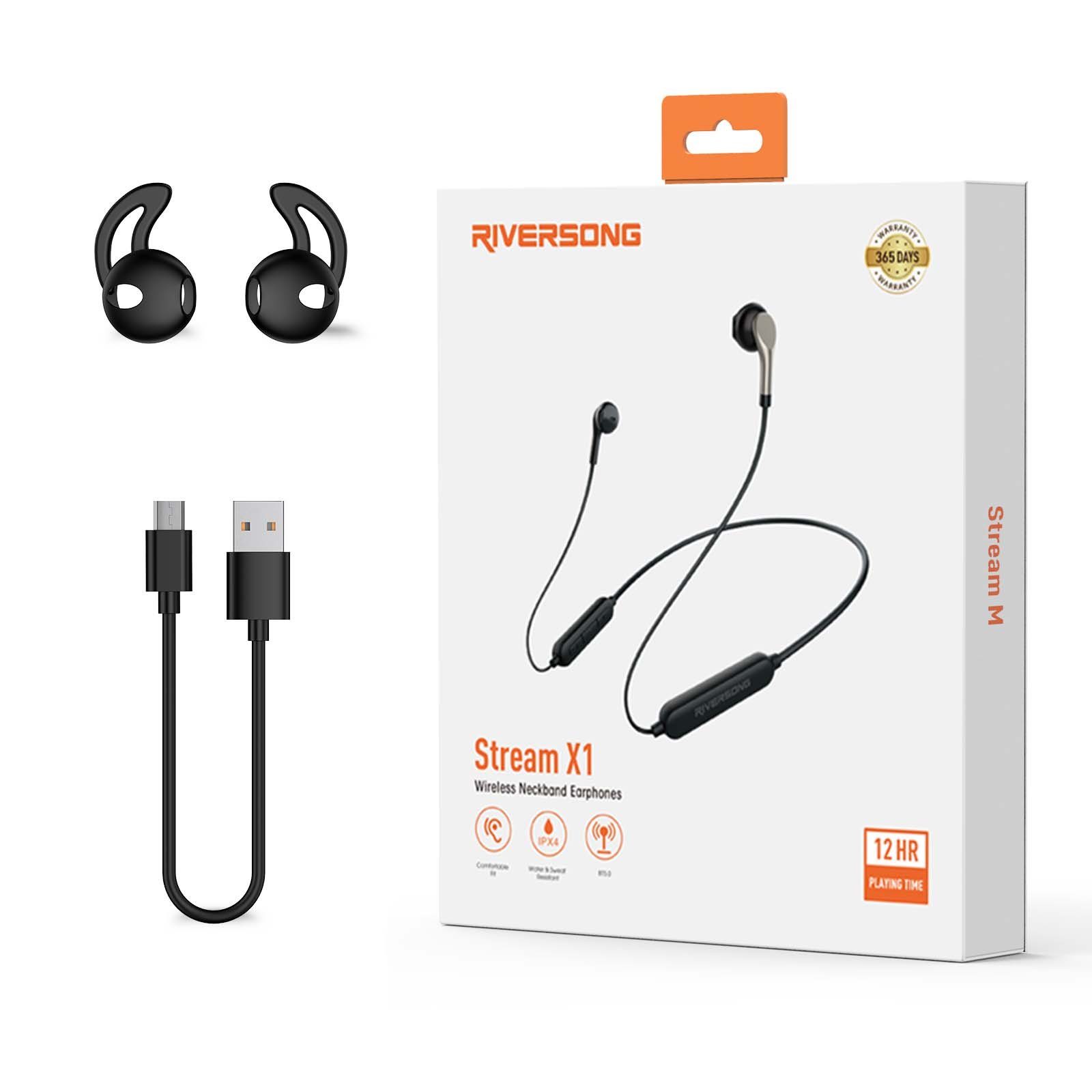 RIVERSONG Stream X1 Kopfhörer wireless In-Ear-Kopfhörer (Bluetooth, IPX4 Wasserdicht und staubdicht, HD-Klang, Flexibles Kabel)