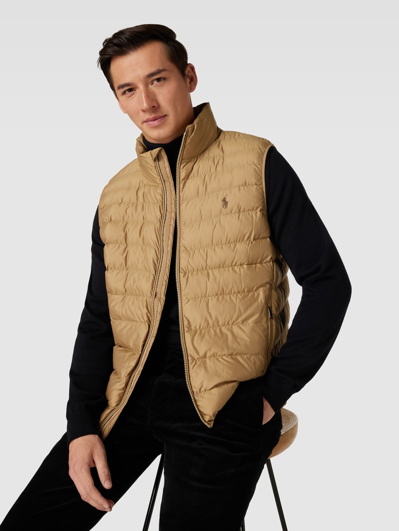 Steppweste mit Label-Stitching Modell 'TERRA' in khaki