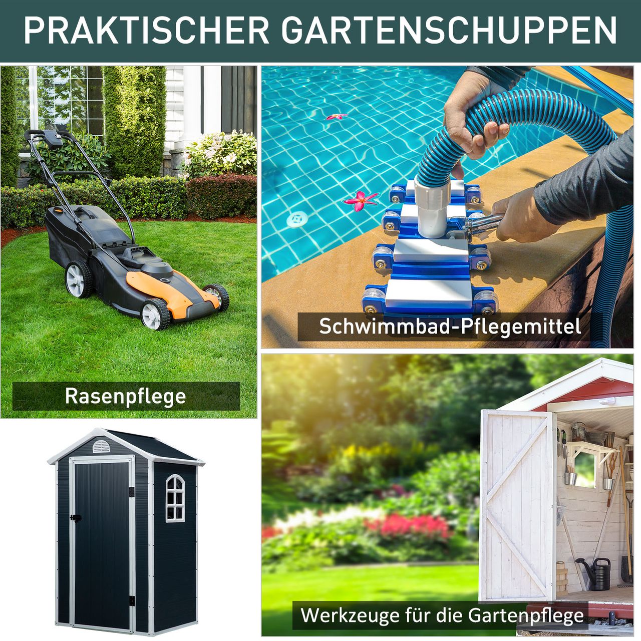 Outsunny Gerätehaus, Outdoor, Metall, Grau, 134 x 104 x 204 cm