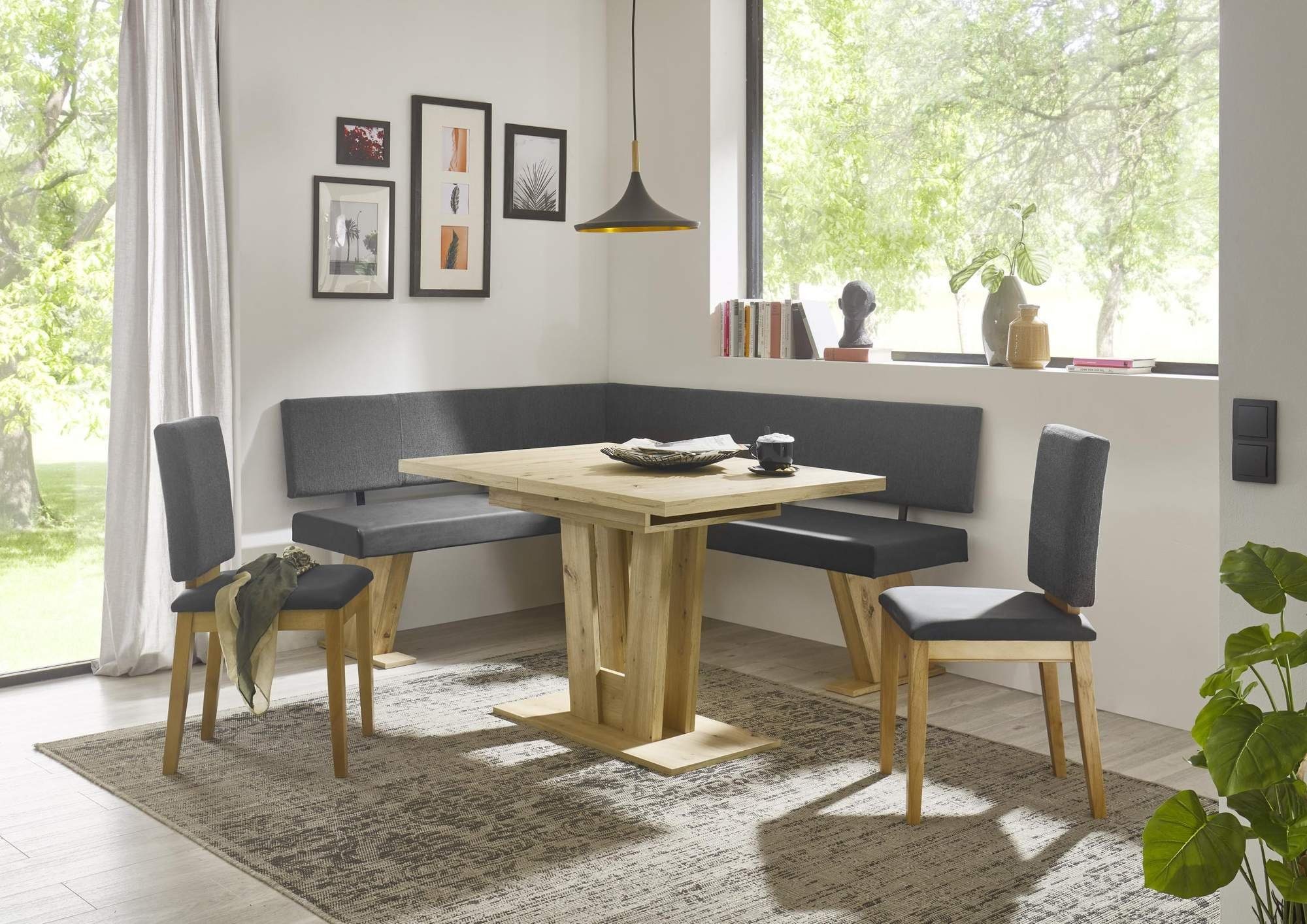 Trendmöbel24 Eckbankgruppe Eckbank Eckbankgruppe VERONA II 150x190 cm Eiche mit Tisch Varese, (4-tlg)