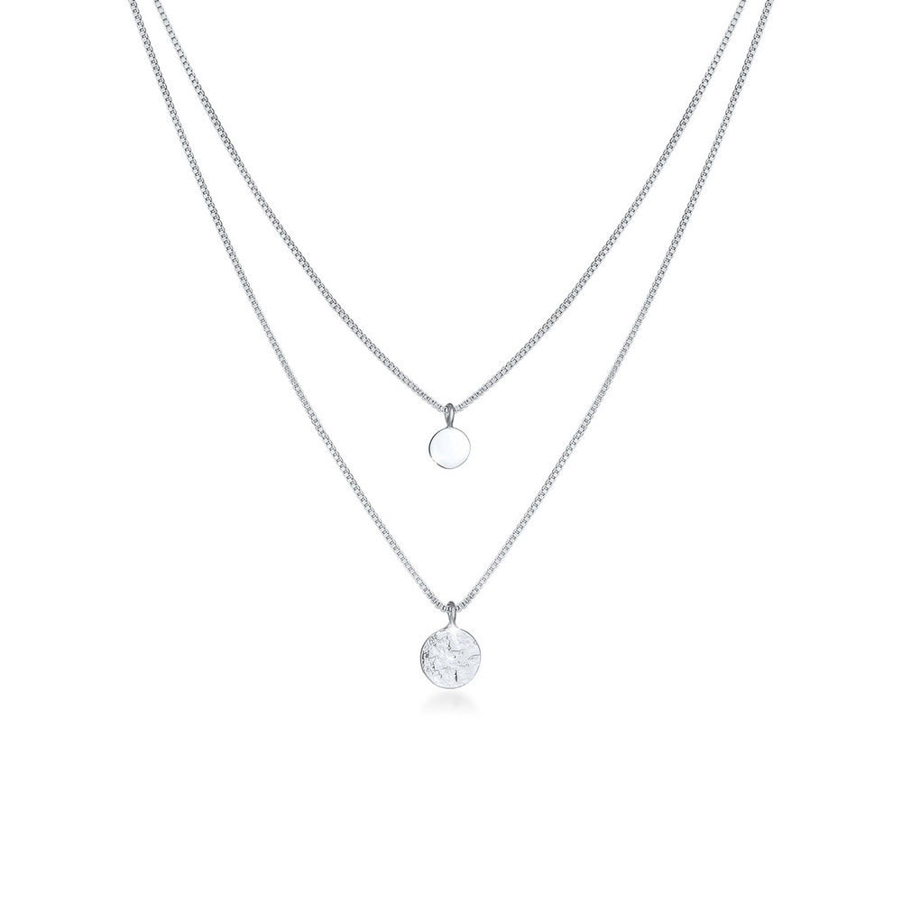 Elli Elli Collier Femmes Couches Plaquette Pendentif Basique Martelé en Argent Sterlin collier