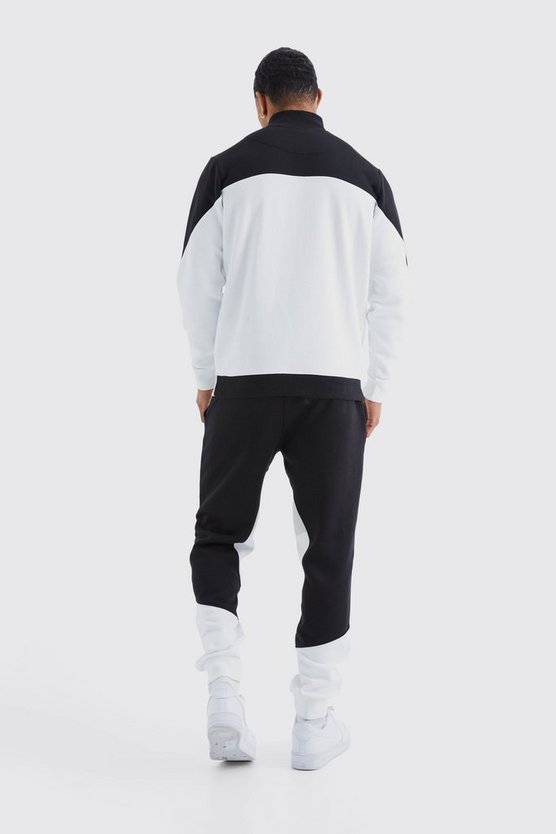 Man Colorblock Sweatshirt mit 1/4 Reißverschluss und Trichterkragen