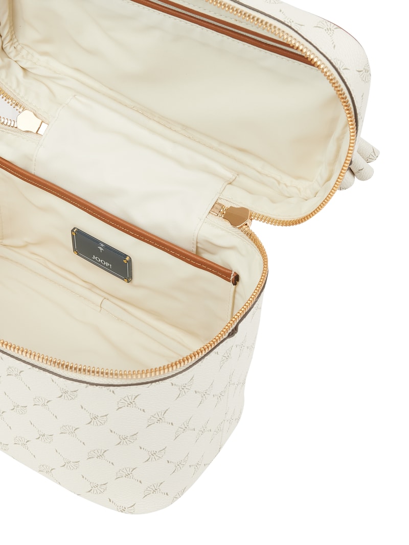 Kulturtasche mit Logo-Muster in ecru