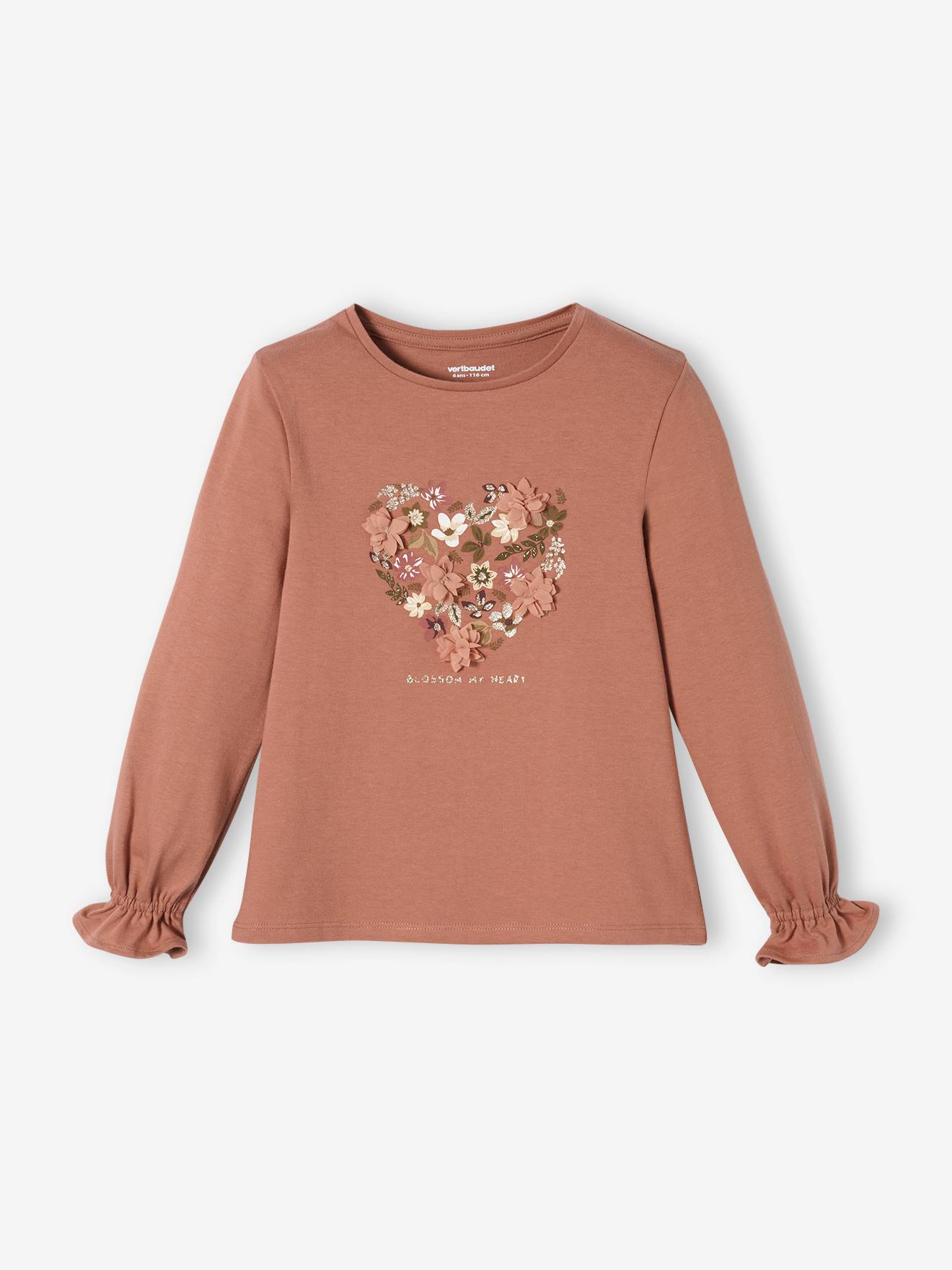 T-shirt romantique animation en relief et détails irisés fille écru