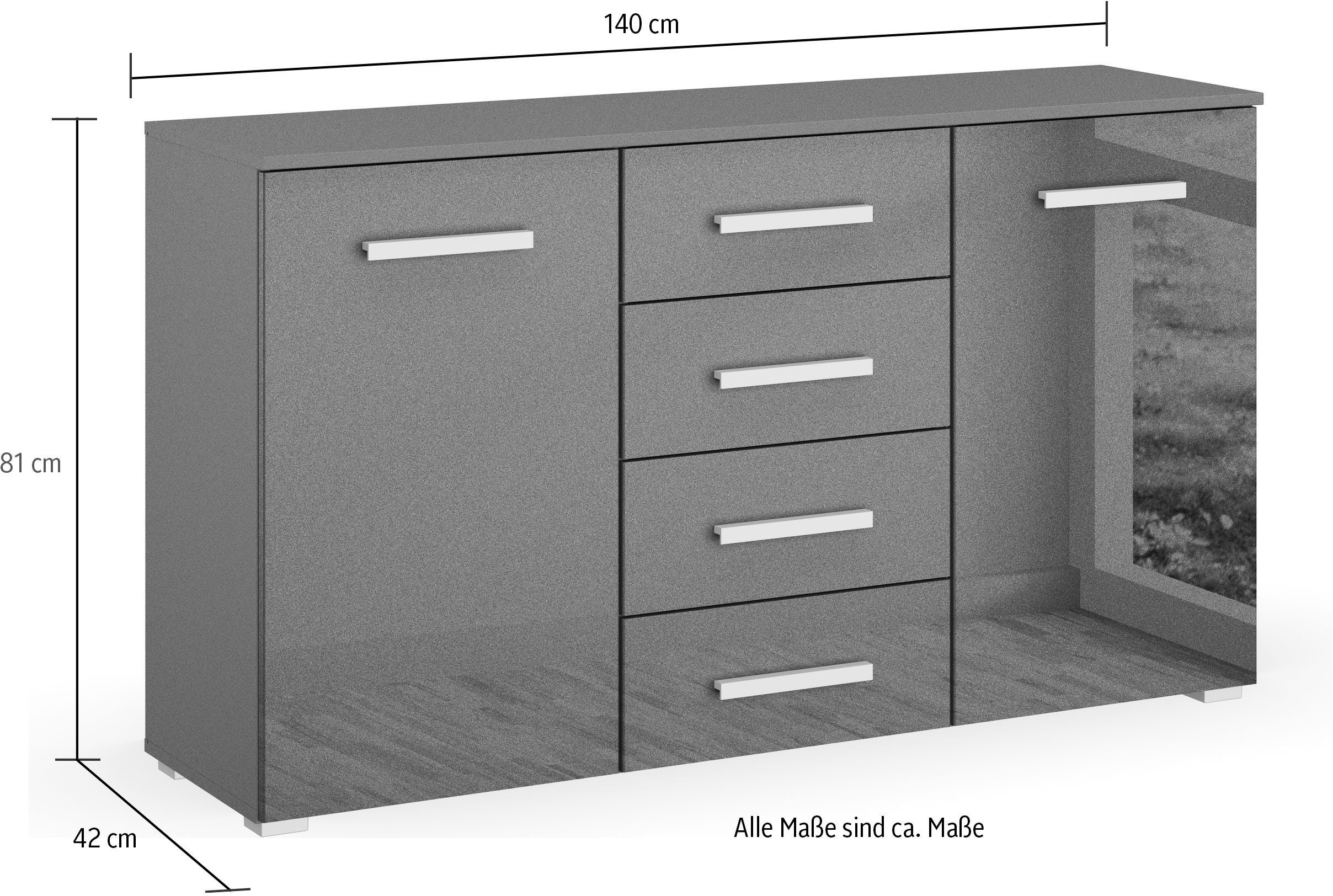 rauch Kommode Koluna, mit Hochglanzfront, 4 Schubkästen, inkl. 3er-Set Filzboxen