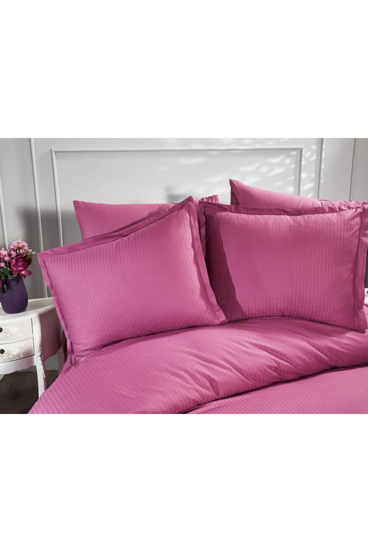 Çeyiz Diyarı  Satin-Elegantes Dobby-Doppelbettbezug-Set, Pflaume