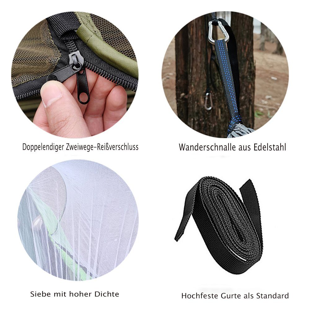 Mutoy Hängematte Hängematte,Hängematte mit Moskitonetz,outdoor Hängematte (Leichte Nylon Hängematte,Tragbare Einzel und Doppel Reisehängematte Insektennetz, für Rucksacktouren, Camping, Wandern und Strandabenteuer)