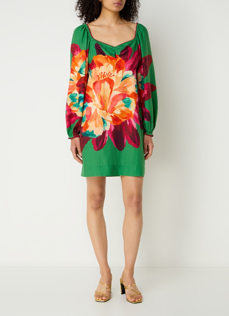 Vestido túnica corto Farm Rio Tropicart en mezcla de lino con estampado floral