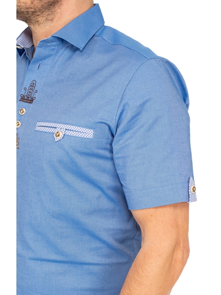 OS-Trachten Trachtenhemd 421000-4124 in mittelblau günstig kaufen S