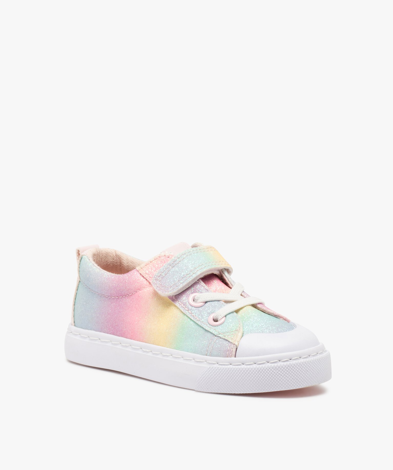 Baskets fille en toile pailletée à lacets élastiques et s... multicolore | GEMO