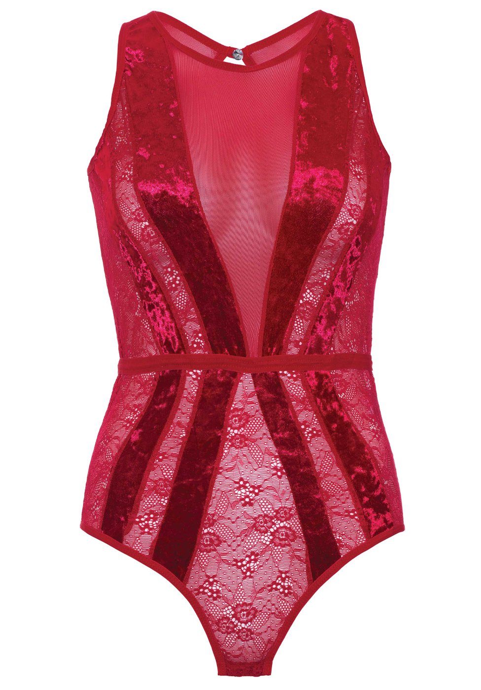 Leg Avenue Stringbody Transparenter Spitzen-Body Samt - rot