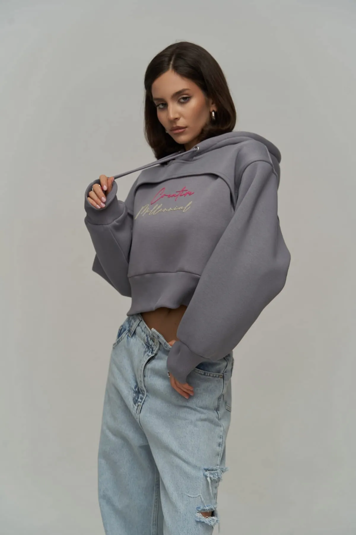 MAİ COLLECTİON  Kreatives Duman Crop Sweatshirt