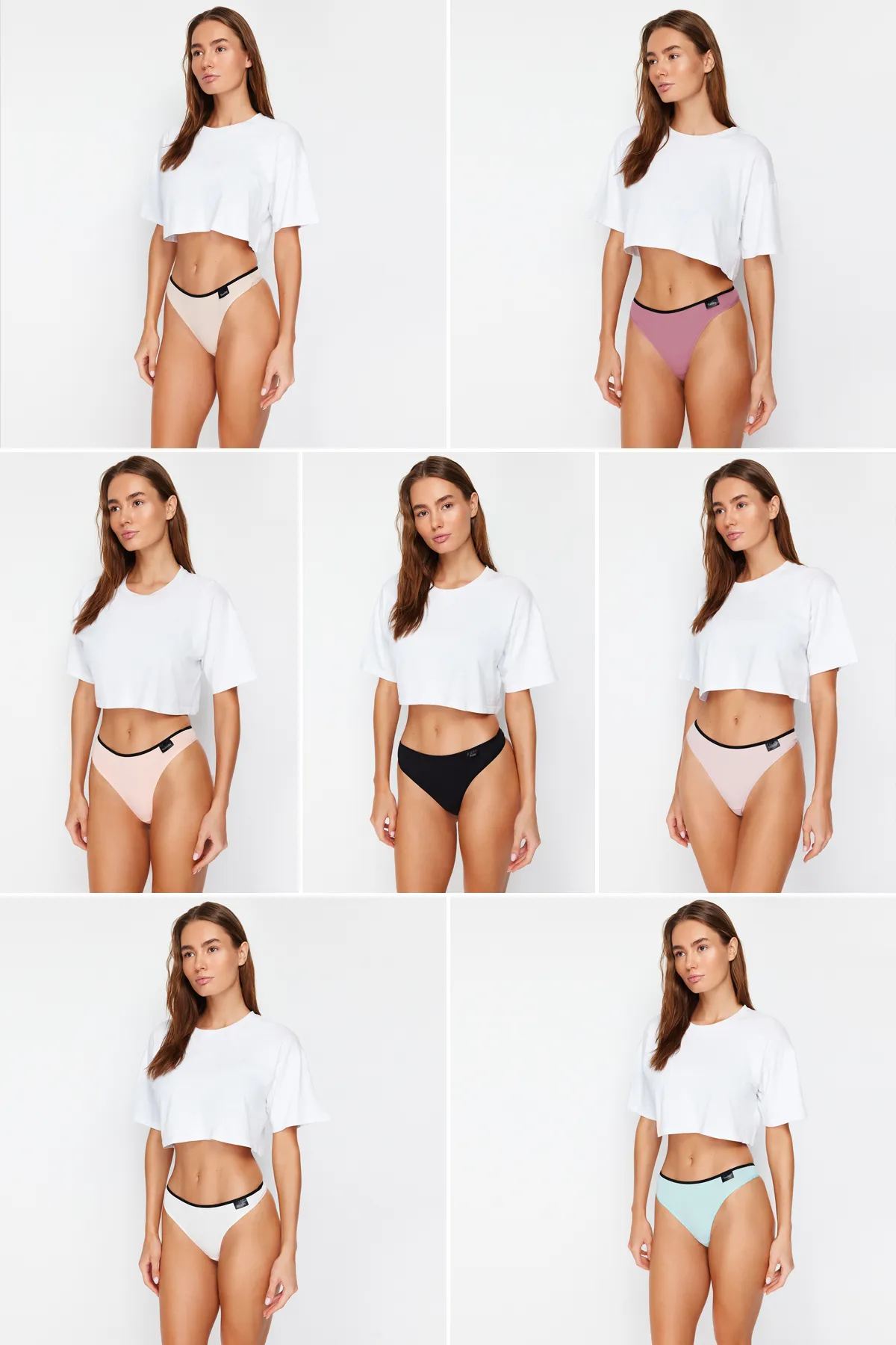 Trendyol Collection  Mehrfarbiges 7er-Pack Baumwoll-Label-Tanga-Strickhöschen mit detaillierten Details THMSS24KU00008