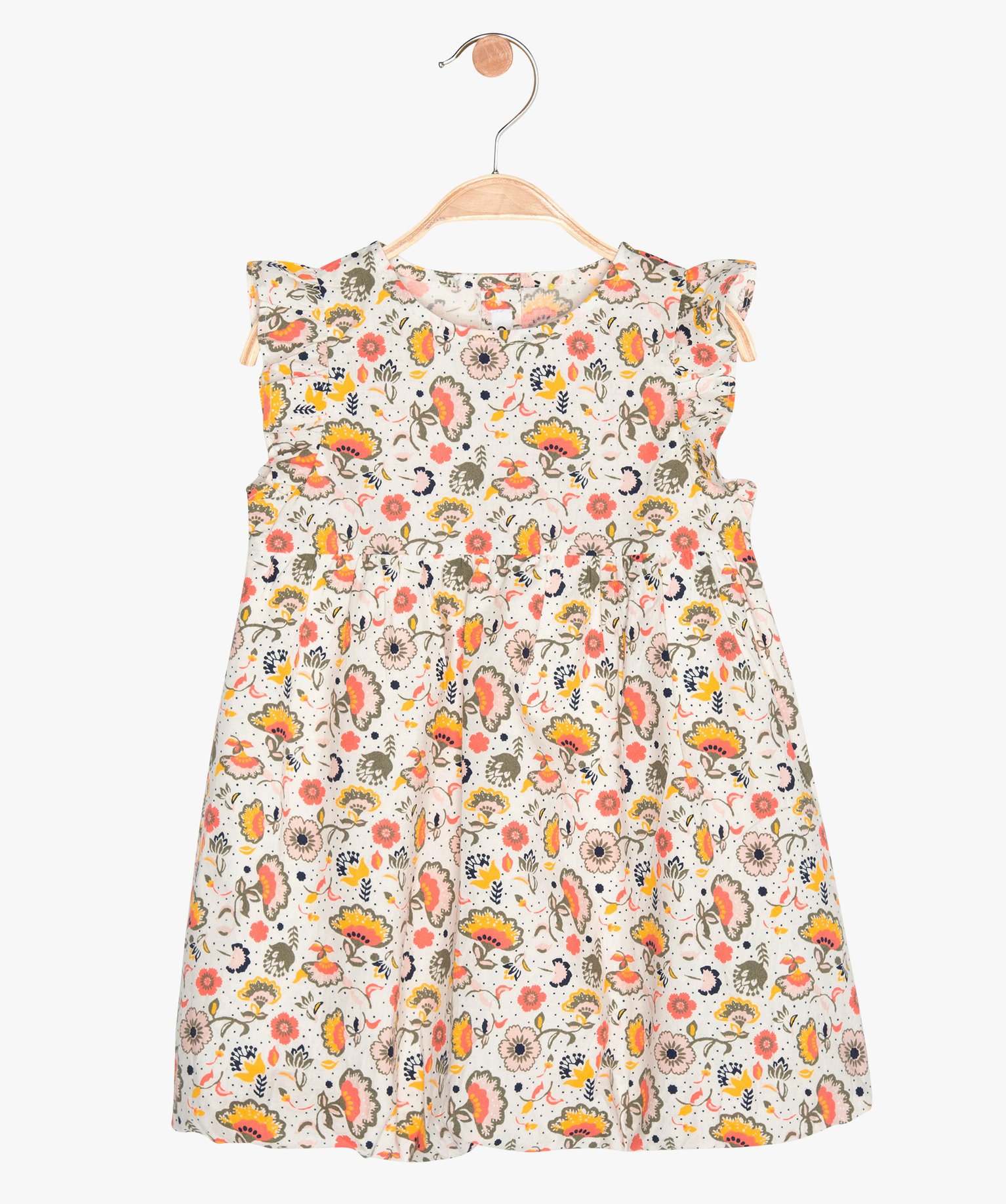 Robe bébé fille à motifs fleuris avec emmanchures à volants multicolore | GEMO
