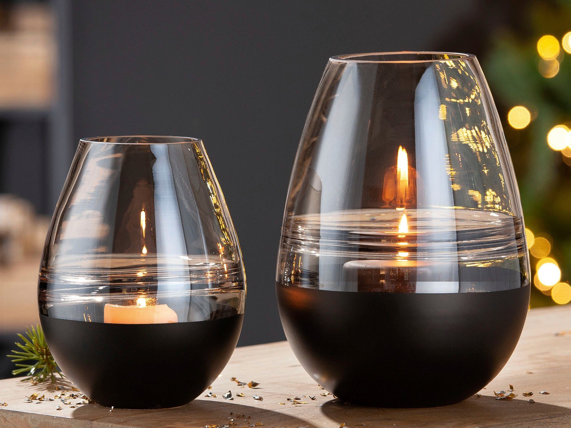 Casablanca by Gilde Tischvase Elegance, Dekovase (1 St), Vase aus Glas, Windlicht mit metallischer Veredelung