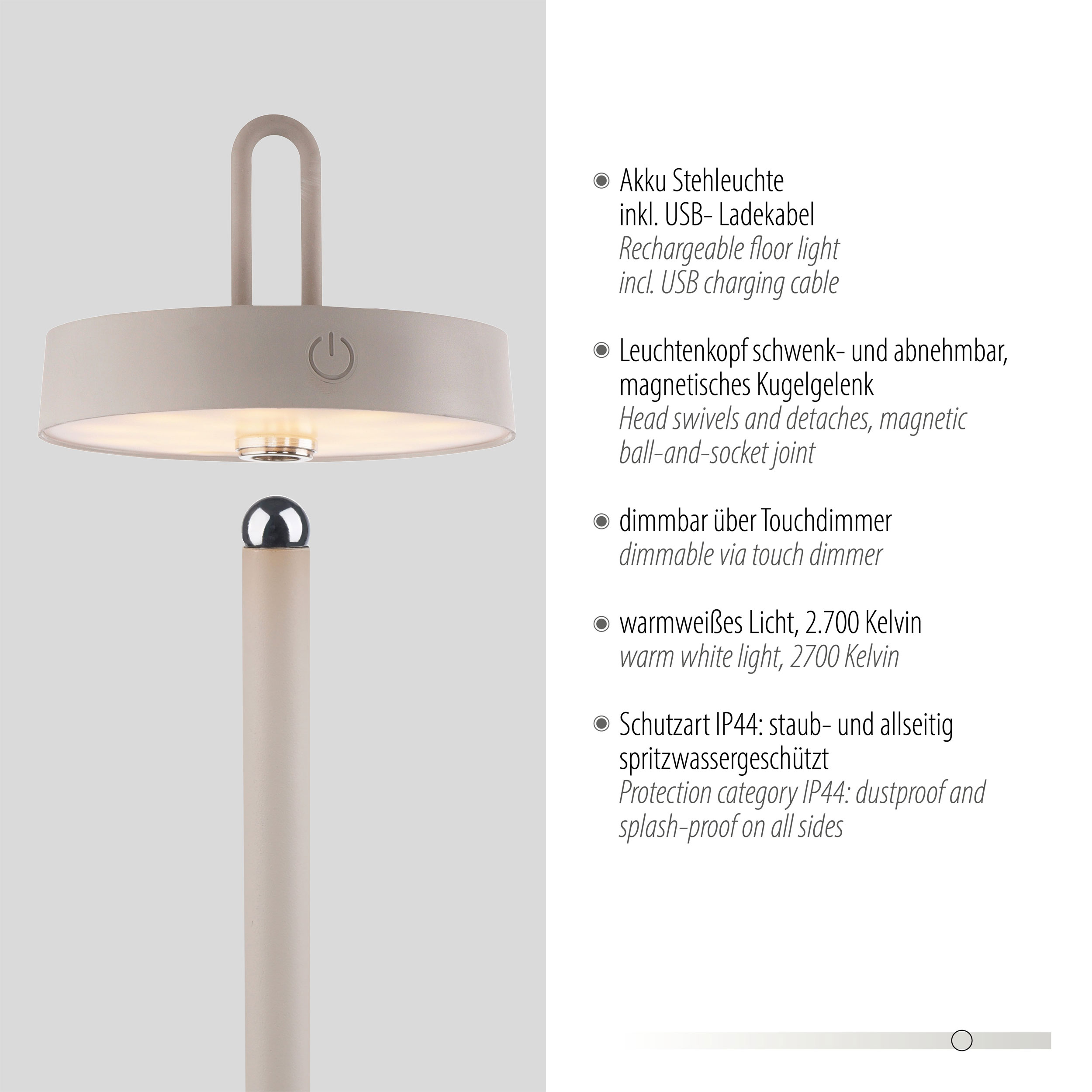 JUST LIGHT.LED-Akku-Stehleuchte 1flg