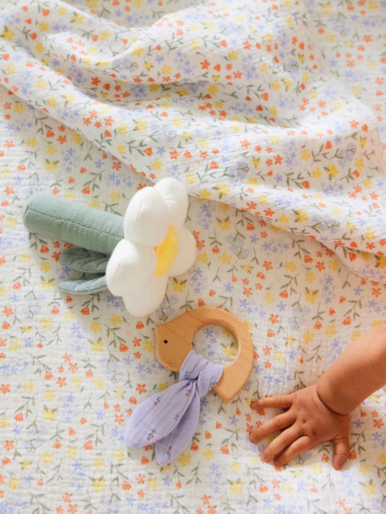 Vertbaudet Baby Geschenk-Set: Schmusetuch, Rassel & Stoffbuch mit Geschenkverpackung - gelb