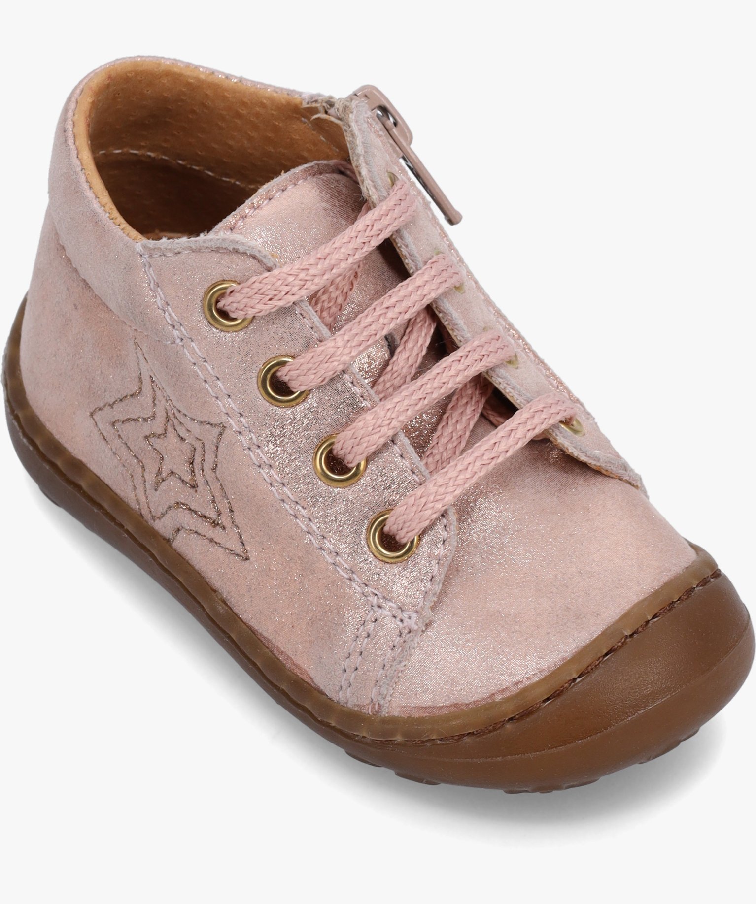 Chaussures premiers pas bébé fille en cuir métallisé –... rose | GEMO