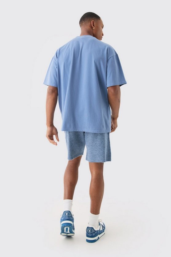 Lockere Strick-Shorts in Hellblau