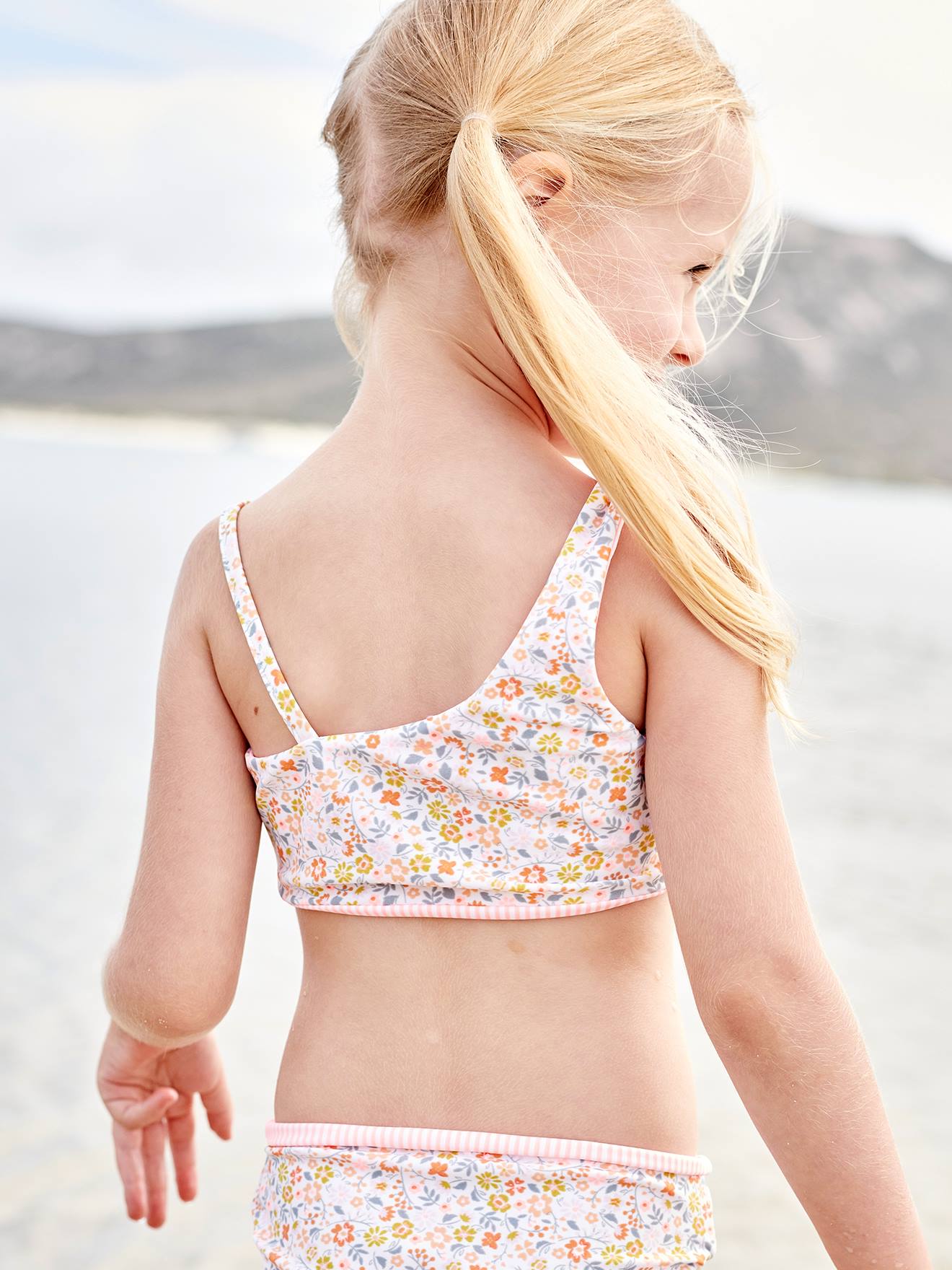 Maillot de bain 2 pièces réversible fille corail