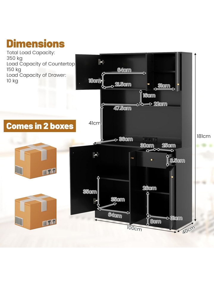 COSTWAY Küchenschrank Holz 100x40x181cm in Schwarz günstig kaufen onesize