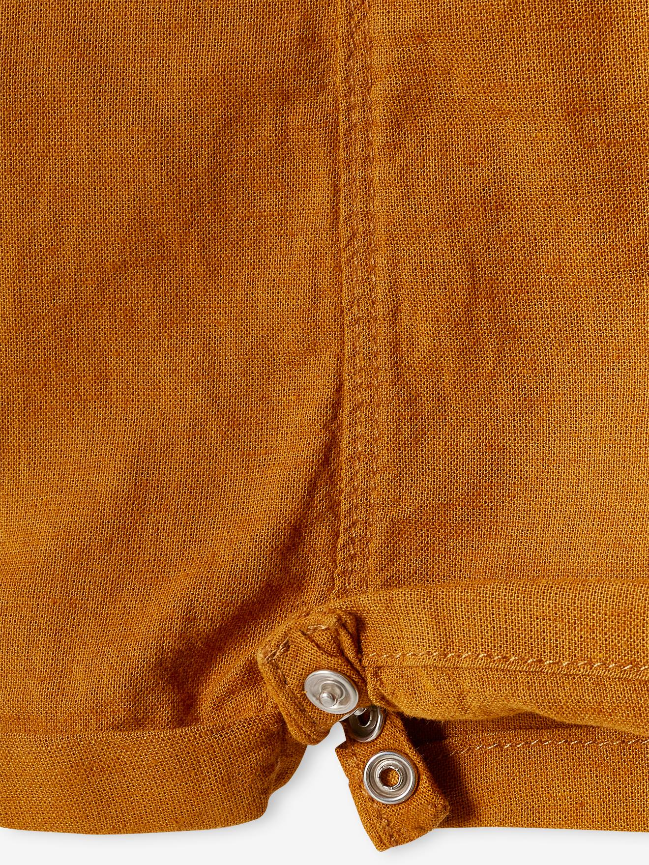 Salopette courte bébé en lin et coton caramel