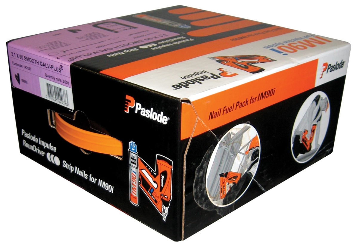 Paslode Fastener 142011 Gwoździe taśmowe 2,8 x 63, puste pierścienie RounDrive (wraz z nabojami gazowymi) 3750 sztuk