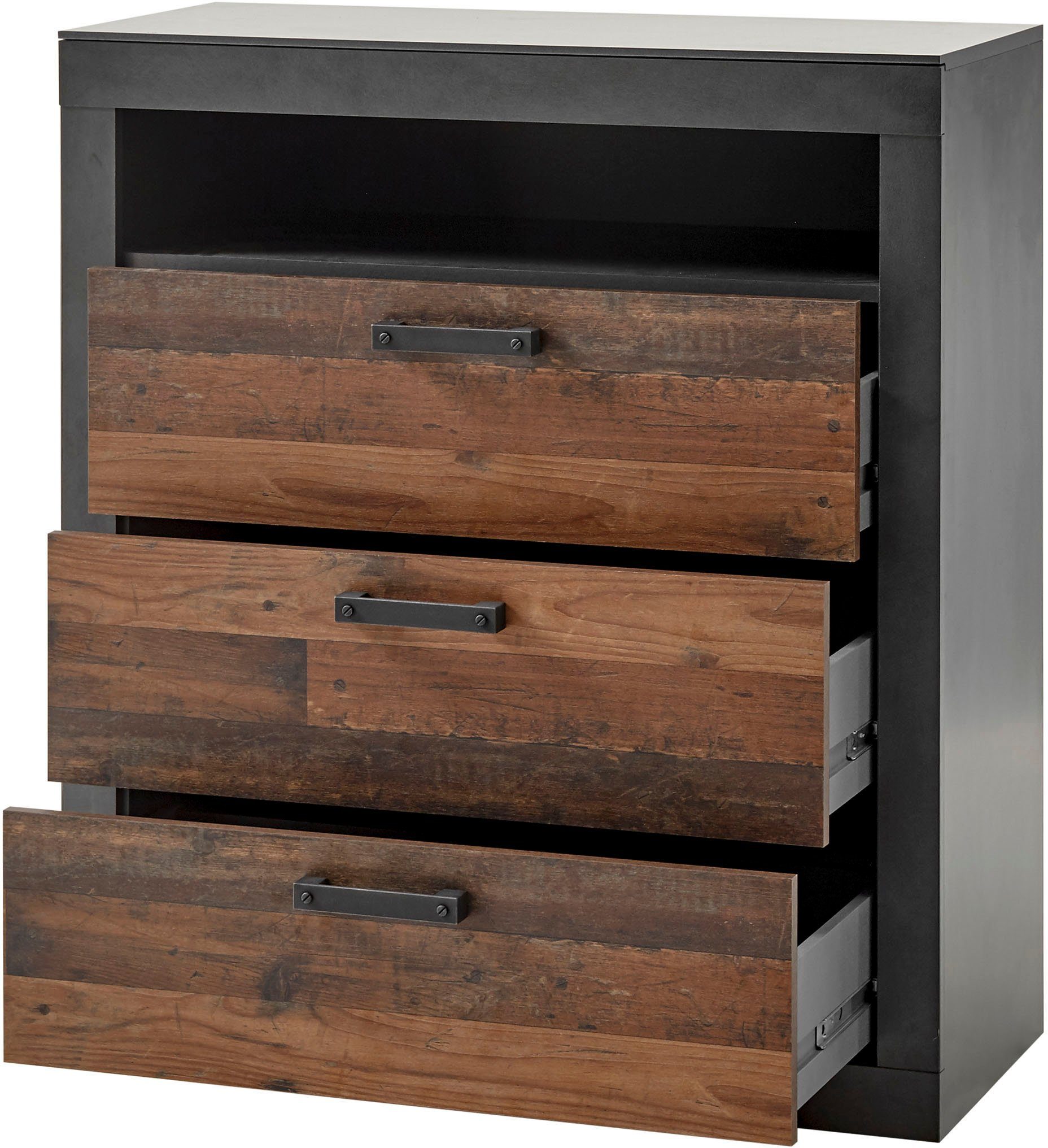 Home affaire Schlafzimmer-Set BROOKLYN, (Set, 4-St., mit Polsterkopfteil, Nachtkommode, Kleiderschrank 3 trg., Kommode)