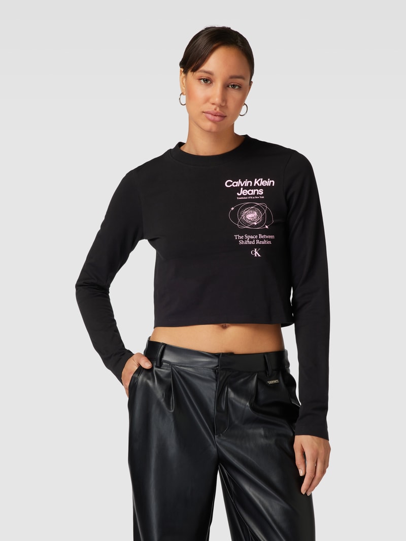Cropped Longsleeve mit Motiv-Print Modell 'GALAXY PRINT' in black
