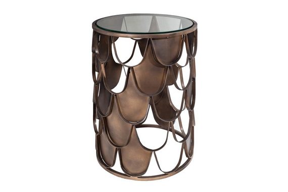 riess-ambiente Beistelltisch ABSTRACT 55cm antik Messing / transparent, Nachttisch · Metall · Glas · im Fischschuppen Design · Industrial