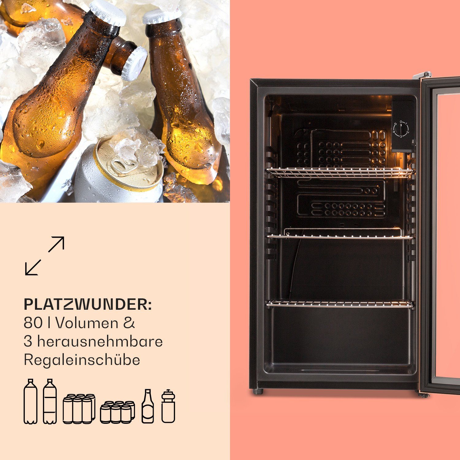 Klarstein Getränkekühlschrank HEA-Beersafe-XXL-c 10041893, 83 cm hoch, 47.5 cm breit, Bierkühlschrank Getränkekühlschrank Flaschenkühlschrank mit Glastür