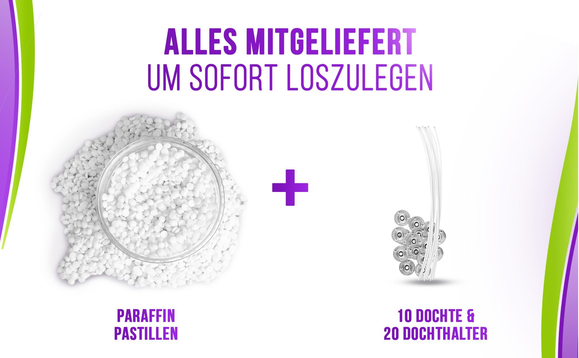 Quergang Paraffinwachs Pastillen 2kg inkl. Dochte und Dochthalter - Kerzenwachs Wachsgranulat für, optimale Ergebnisse Dank niedrigem Schmelzpunkt und geringem Ölgehalt