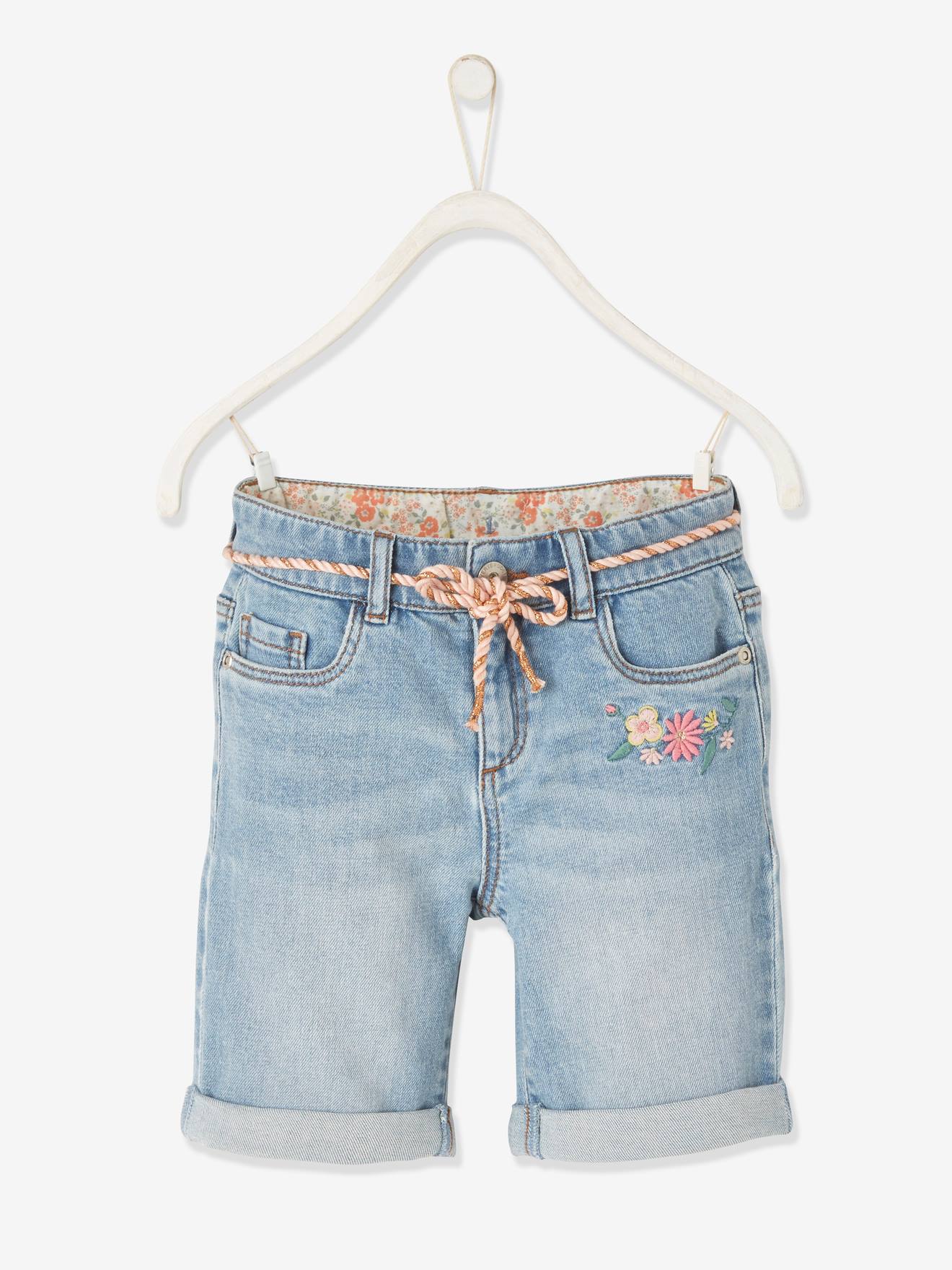 Bermuda en jean brodé fleurs Basics fille double stone