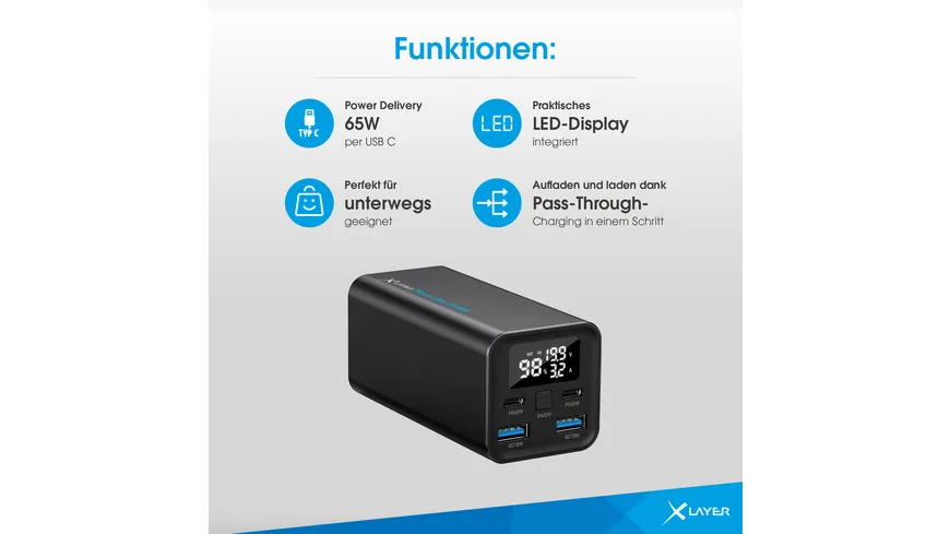 XLayer Power Bar 20.000 mAh 65W PD Black