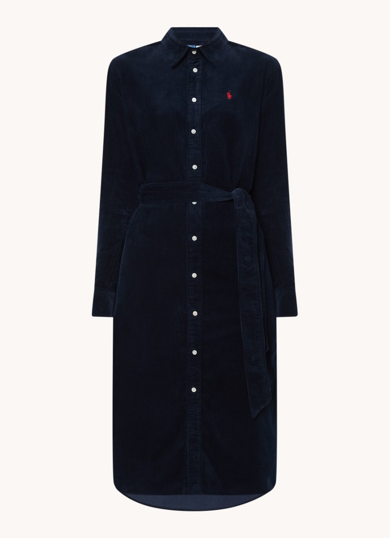 Ralph Lauren korduroj midi košulja-haljina s remenom za vezanje