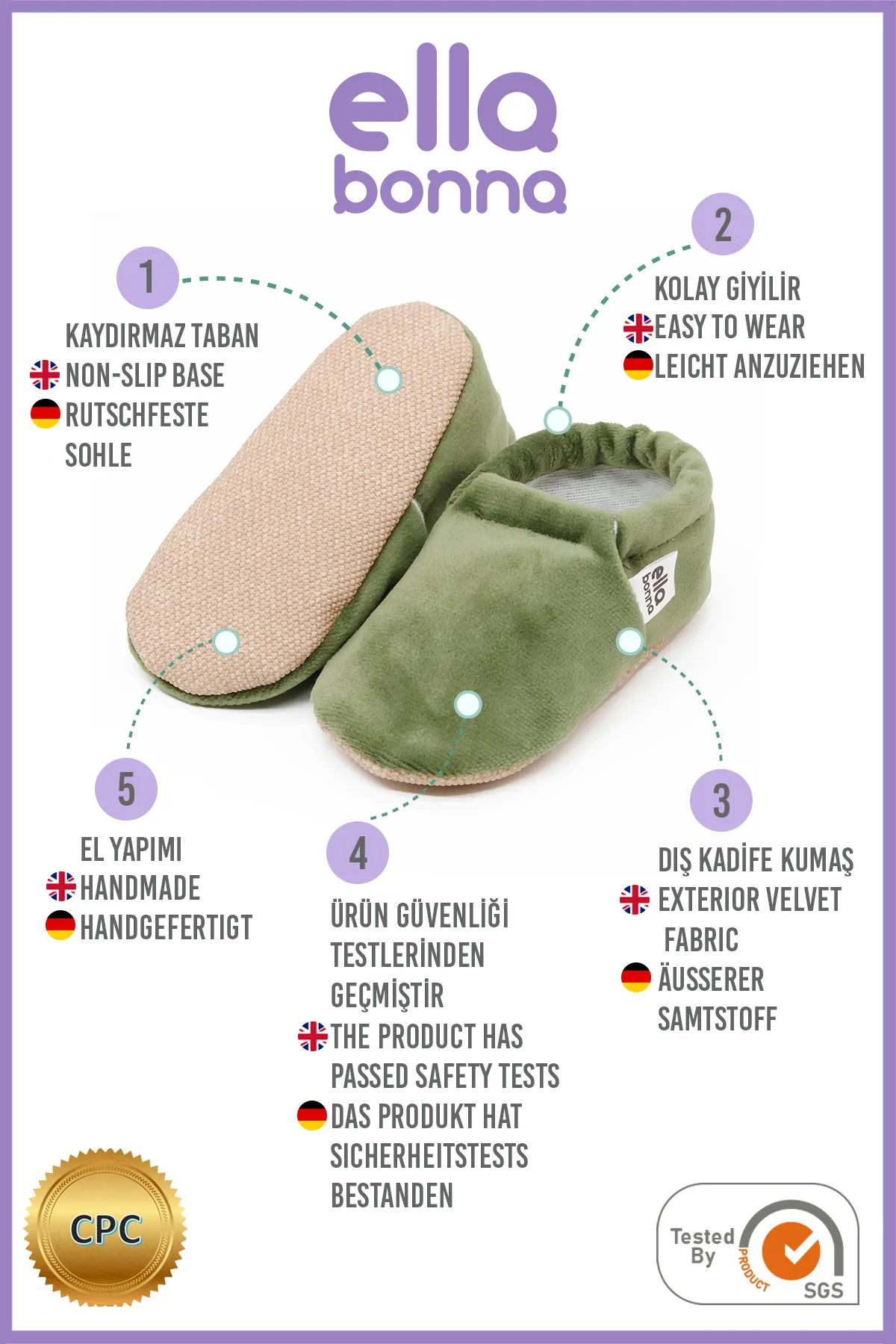 Ella Bonna  Rutschfeste Sohle, Samt-Babyschuhe, Heimstiefel, Hausschuhe, Kinderzimmerschuhe, Booties, Grün