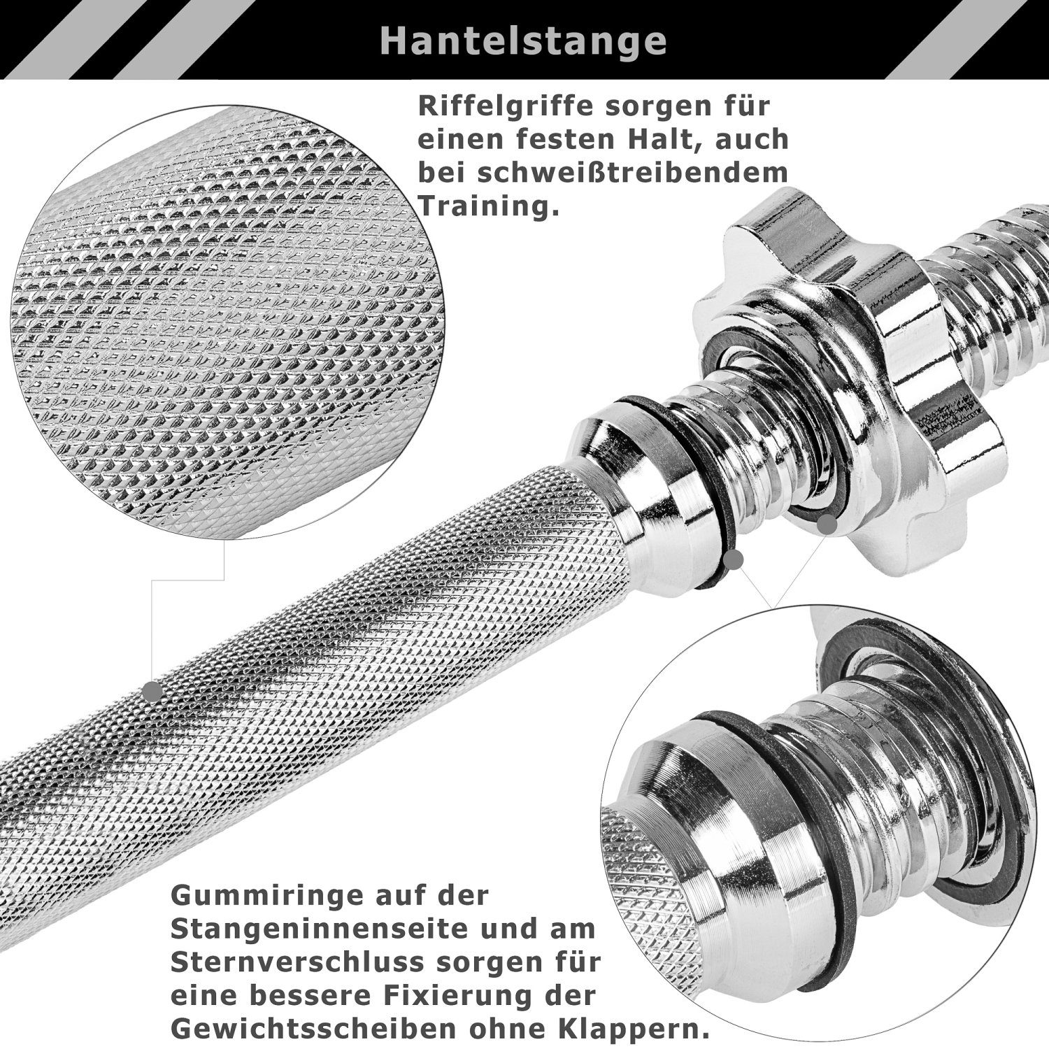 MOVIT Hantel-Set Movit® Kurzhantel PRO Set, Gusseisen Hantel, (Set, mit Kurzhantelstange), Stange 30mm Standardnorm, Griff gerändelt, mit Sternverschlüsse