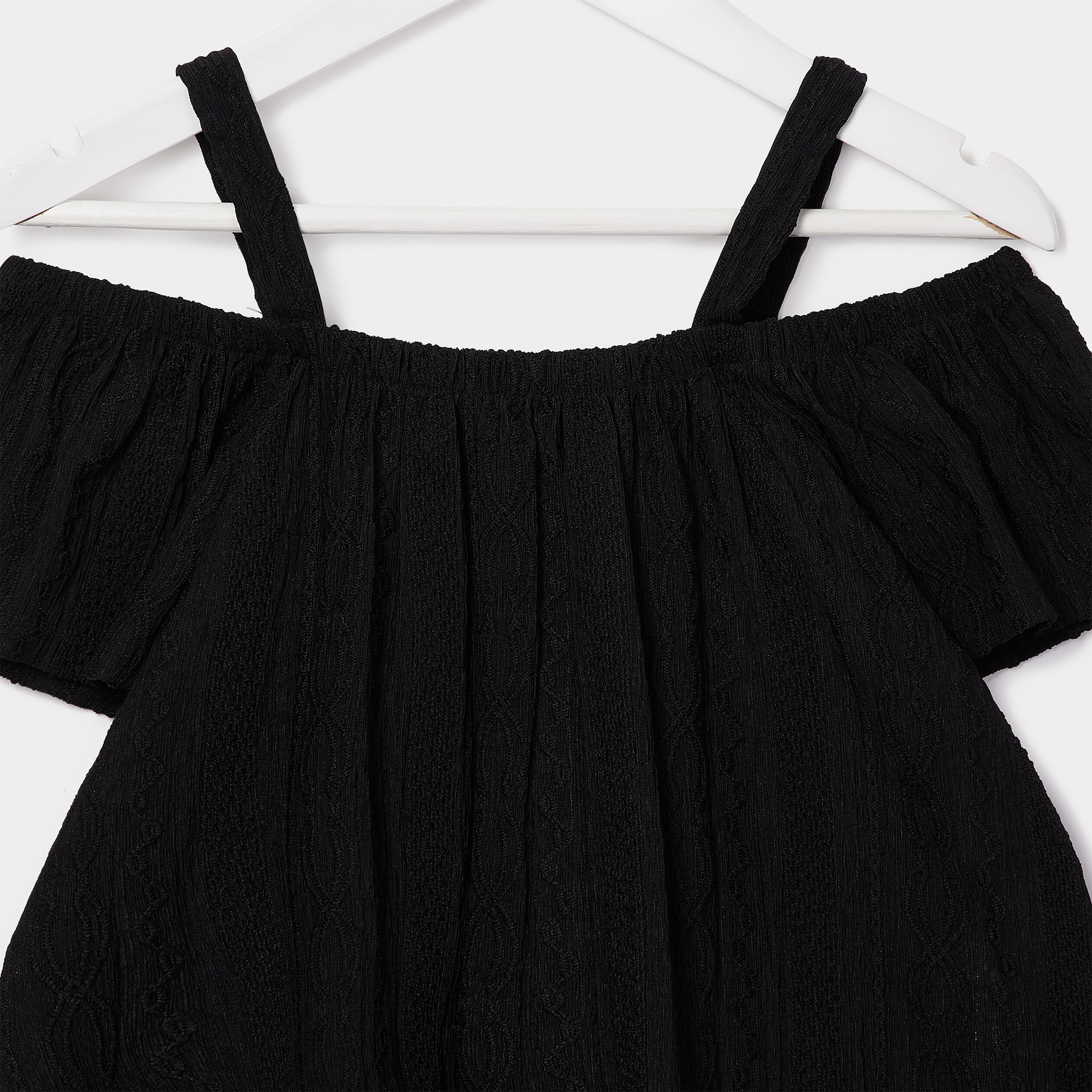 T-shirt manches courtes col bardot noir fille | La Halle