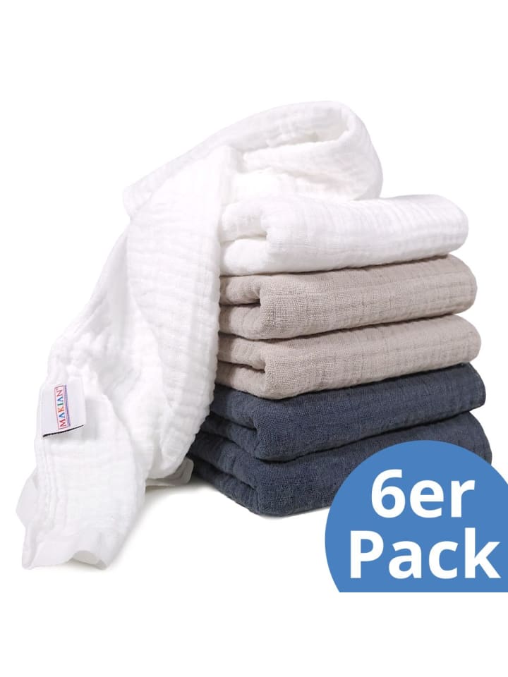 Makian Mullwindel / Mulltuch 6er Pack 80 x 80 cm - Graphit in beige,grau günstig kaufen onesize