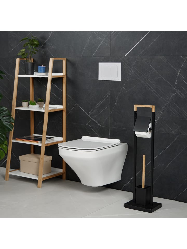 relaxdays WC Garnitur in Schwarz/ Natur - (B)23 x (H)77 x (T)18 cm günstig kaufen onesize
