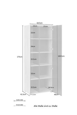 Places of Style Aktenschrank Moid, moderner Mehrzweckschrank, Maße: 64,5x41,5x175 cm, 5 Fächer mit viel Stauraum