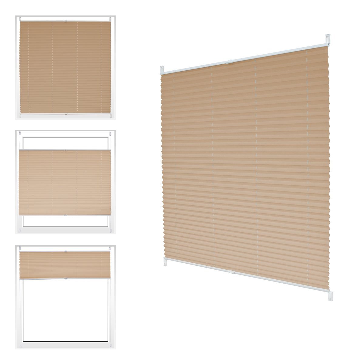 Plissee creme, 80x100 cm, inkl. Befestigungsmaterial, ECD Germany, Klemmfix, Creme 80x100cm Klemmfix EasyFix ohne Bohren inkl. Befestigungsmaterial