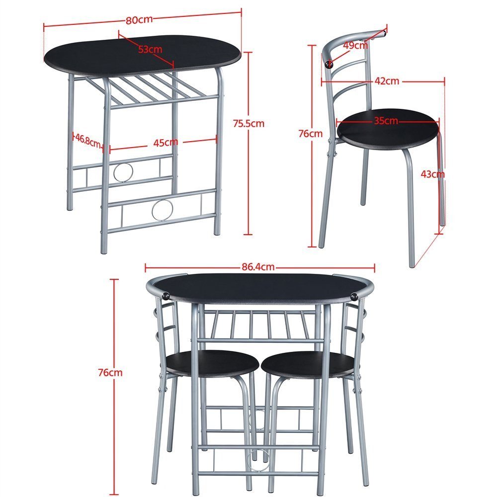 Yaheetech Esszimmer-Set Essgruppe mit 2 Stühlen, Esszimmergruppe 3-teilig