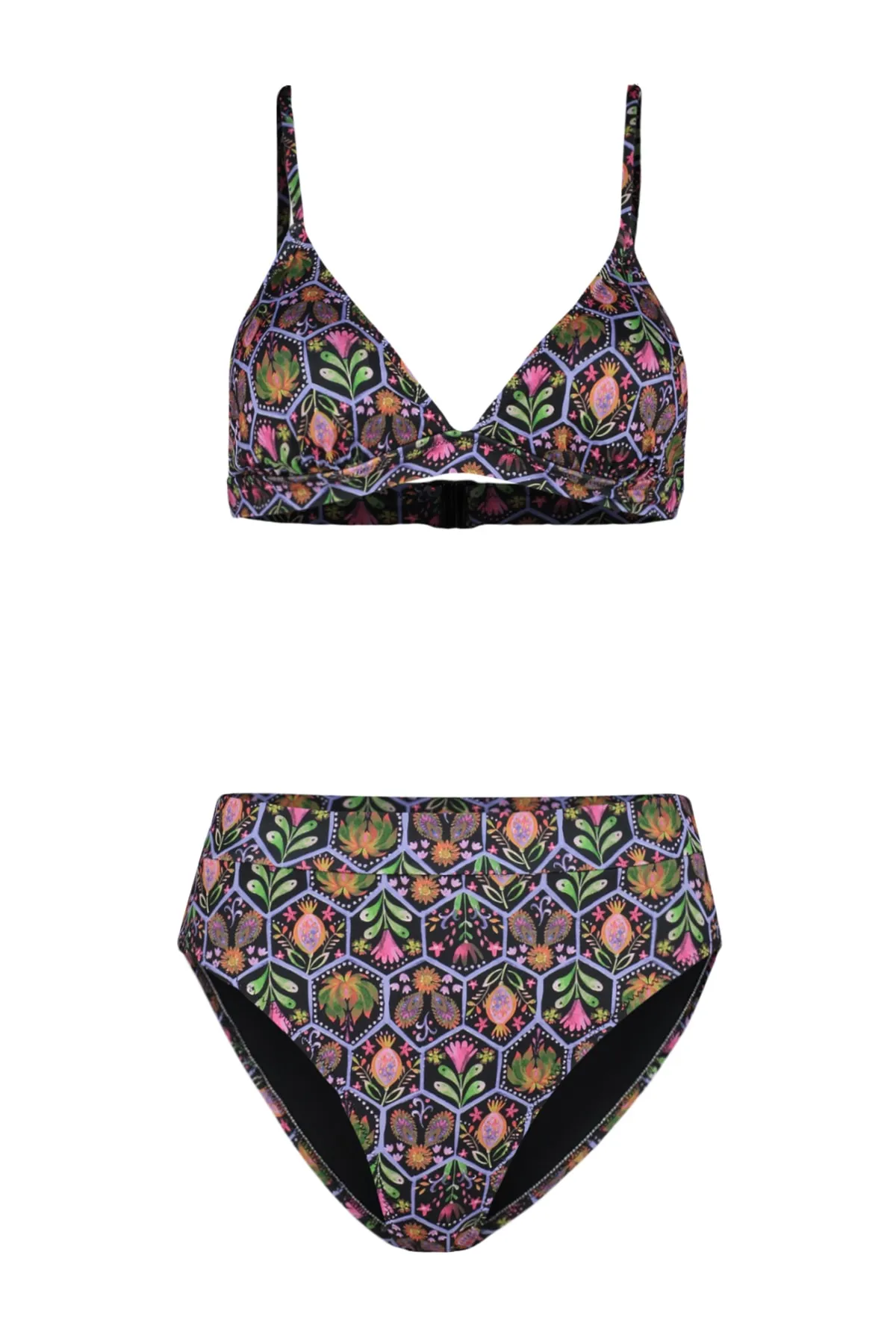 Trendyol Collection  Blumenmuster-Dreieck-Hipster-Bikini-Set mit hoher Taille und hohem Beinausschnitt TBESS22BT0016