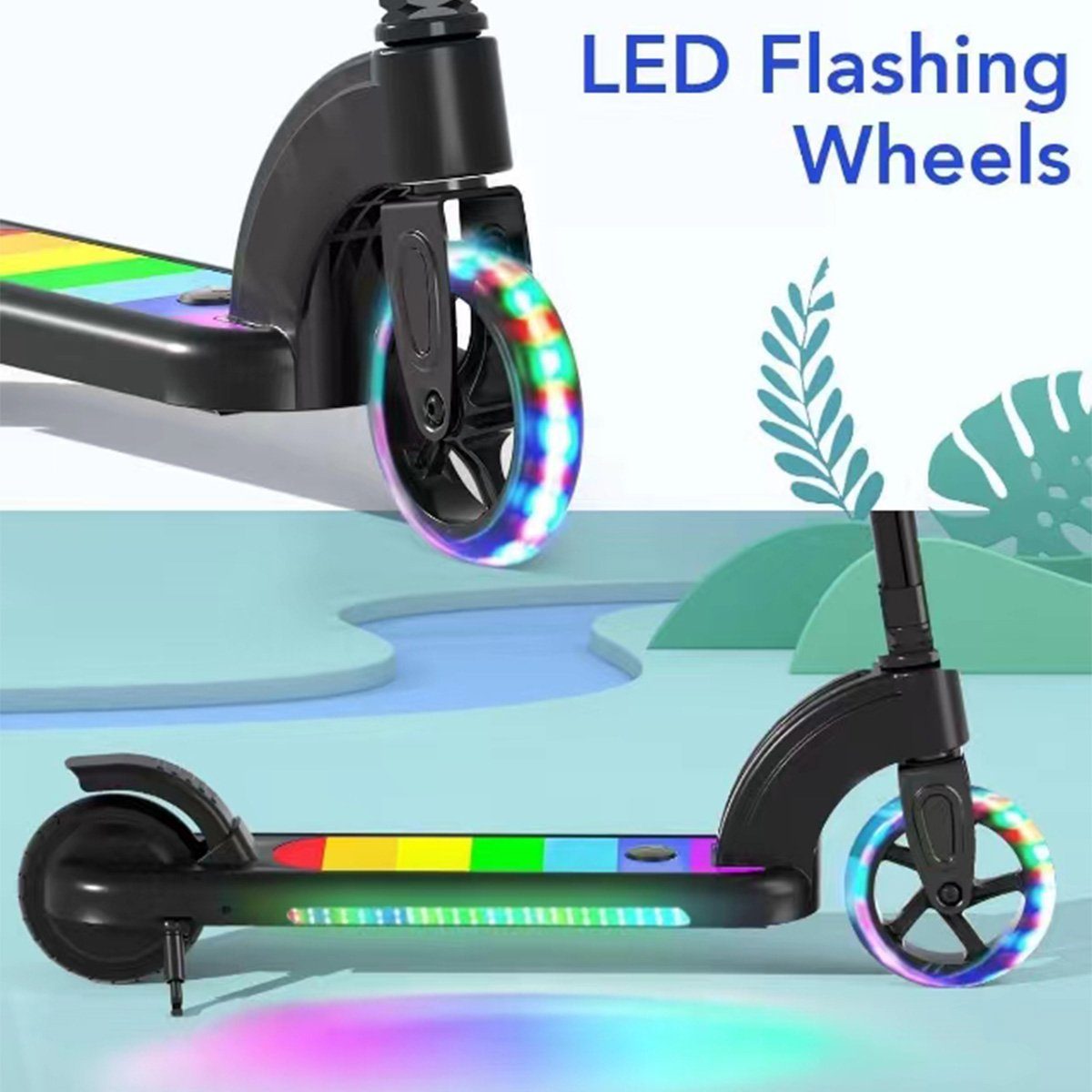 meeteu Cityroller Miniscooter Elektro-Kinderroller Elektroroller, 100,00 W, 10,00 km/h, (Sätze, Mit Radspritzschutz), LED-Blinkende Räder