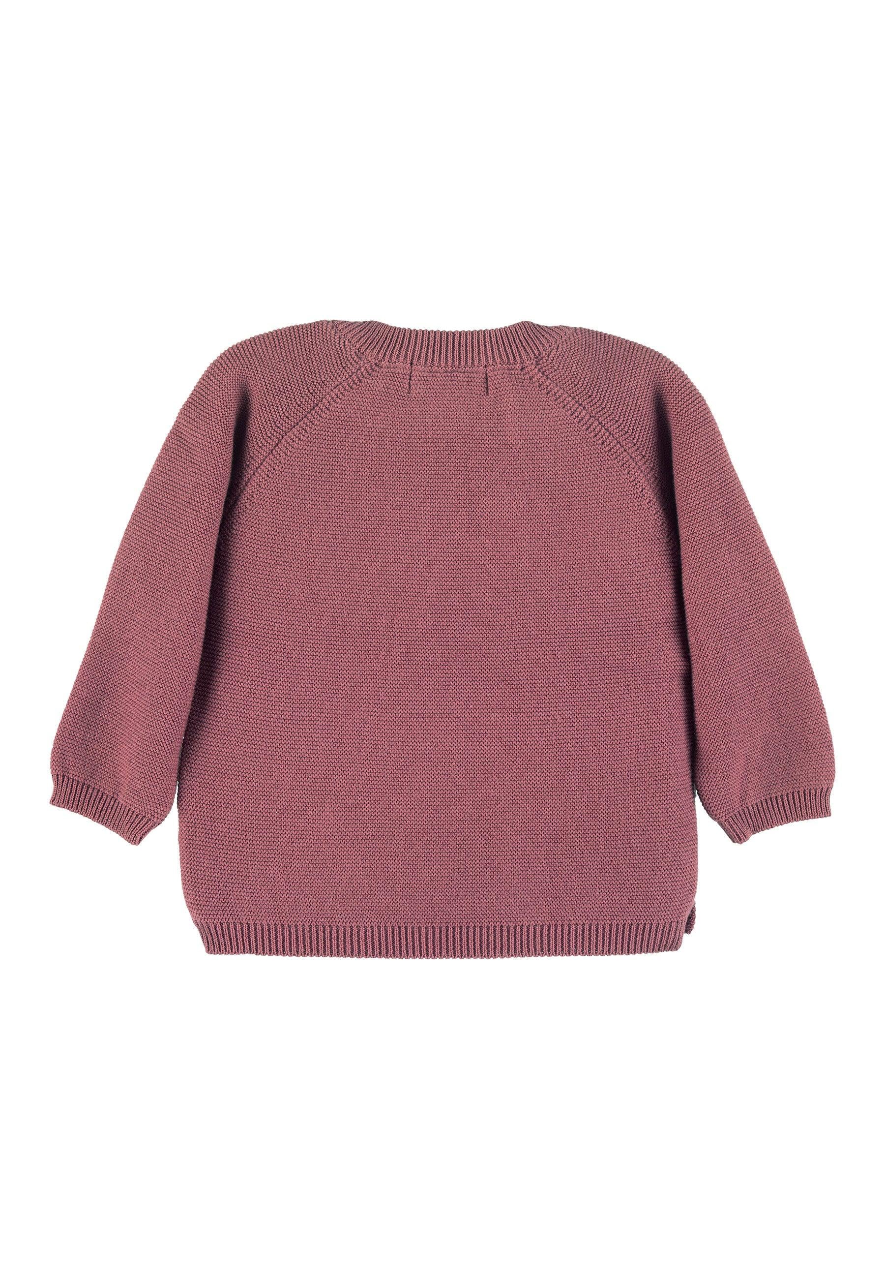 GOTS Strick-Jacke in Flieder oder Rosa mit Motiv